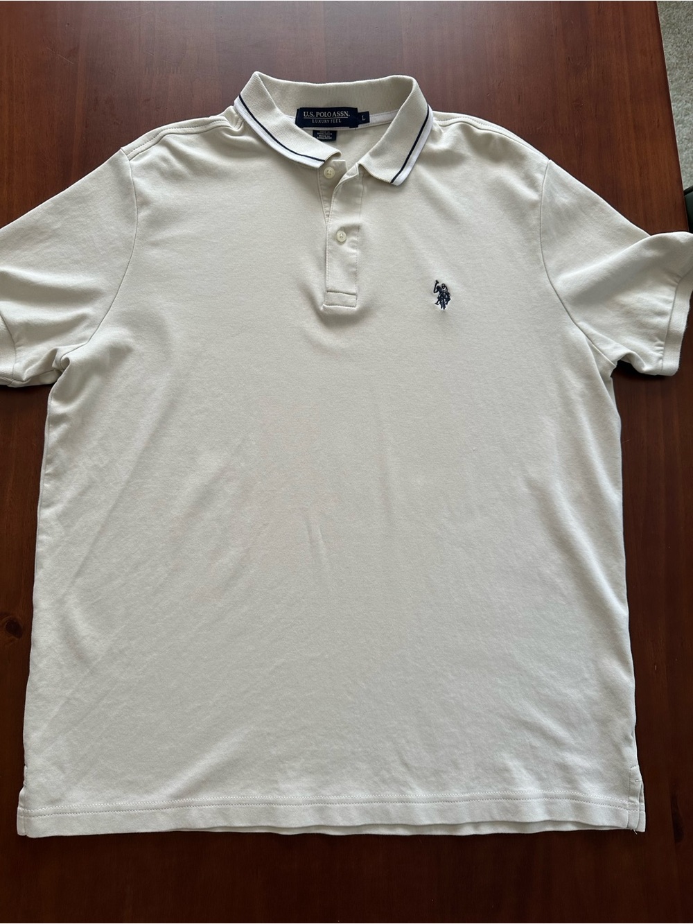 U.S. Polo Assn. White Polo with Navy Trim and Embroidered Logo